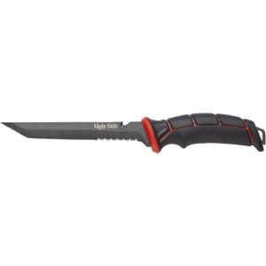image:imageUgly Stik Ugly Tools Utility Knife for Fishing Red and Black Fixed Tanto Partially Serrated Stainless Steel Blade NonSlip Grip Handle Includes Line Cutter